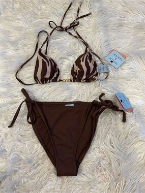 Brown Zebra Triangle Bikini Set
